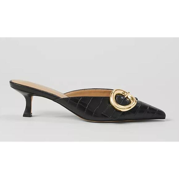 Ann Taylor Black Embossed Buckle Kitten Heels - Size 8.5 - Picture 3 of 6